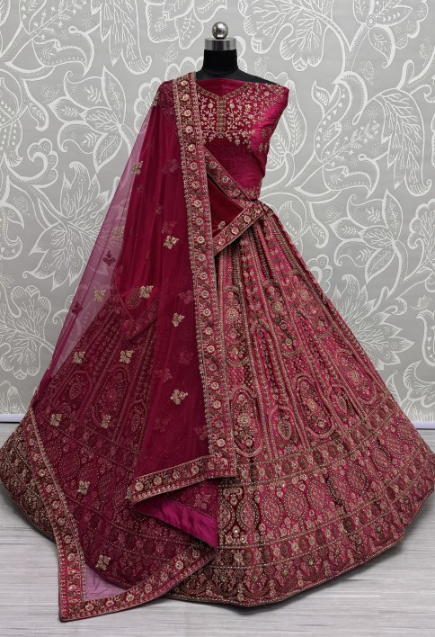 Double dupatta combine Red Velvet Lehenga choli in Dori work